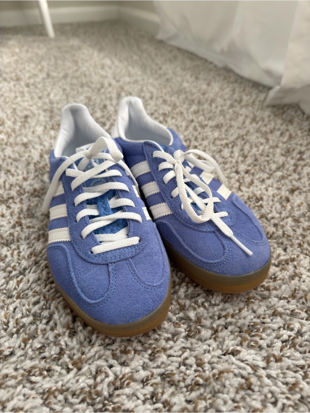 adidas Gazelle Suede Sneakers in Periwinkle & White with Gum Sole